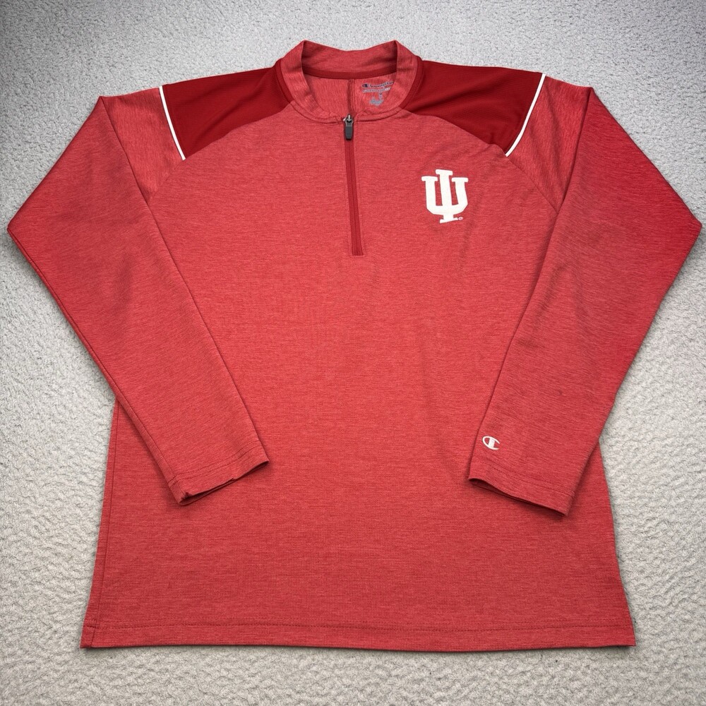 INDIANA HOOSIERS Shirt Mens Medium Red Quarter Zip Champion Basketball